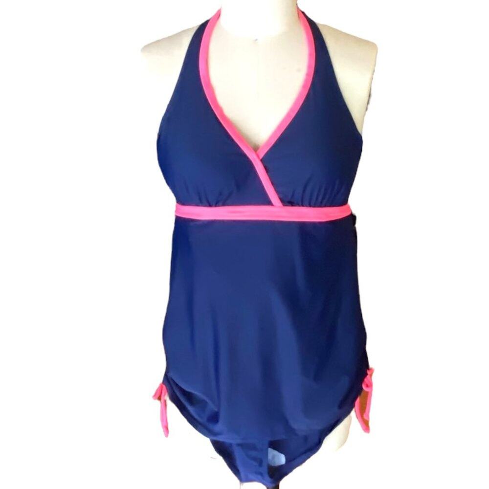 BRAND NEW Ladies SWIMSUIT ~ Women's Plus Size 16 ~ Blue & Salmon Pink ~ ATHLETIC